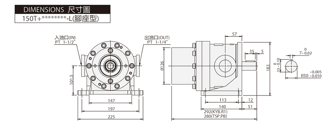 High-Pressure Fixed Pump 150T + PV2R1 / 2R2 Dimensions