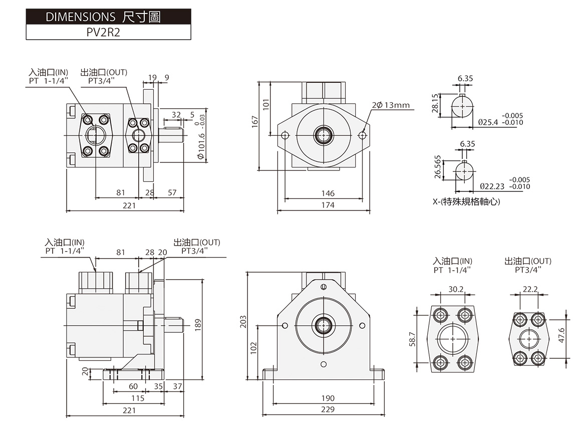 High-Pressure Fixed Pump PV2R1 - ( PV2R2 ) Dimensions