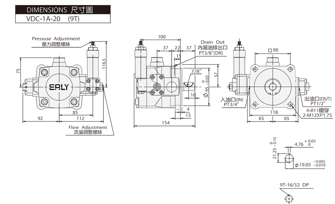 High-Pressure Variable Pump VDC-1A ( 2A ) Dimensions