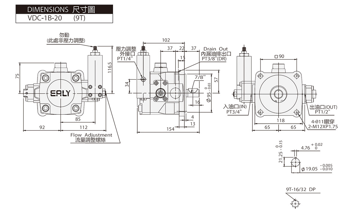 High-Pressure Variable Pump VDC-1A ( 2A ) Dimensions