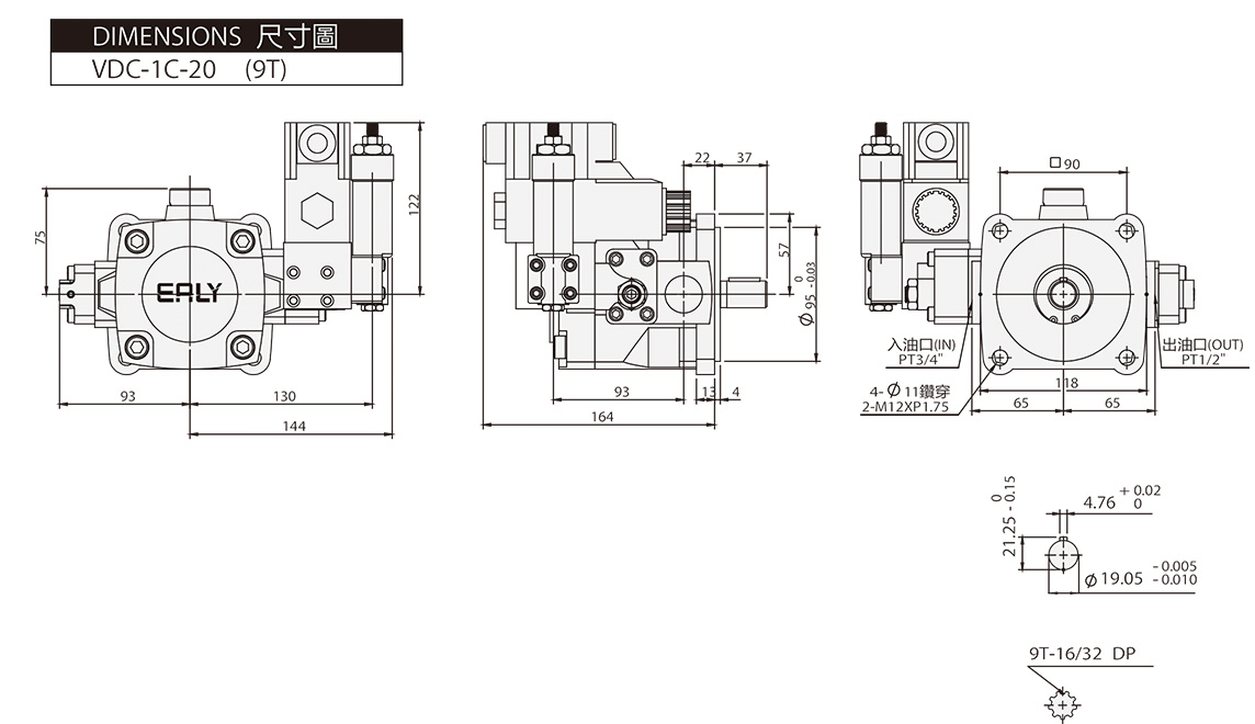 High-Pressure Variable Pump ( Unload ) VDC - 1C ( 2C ) Dimensions
