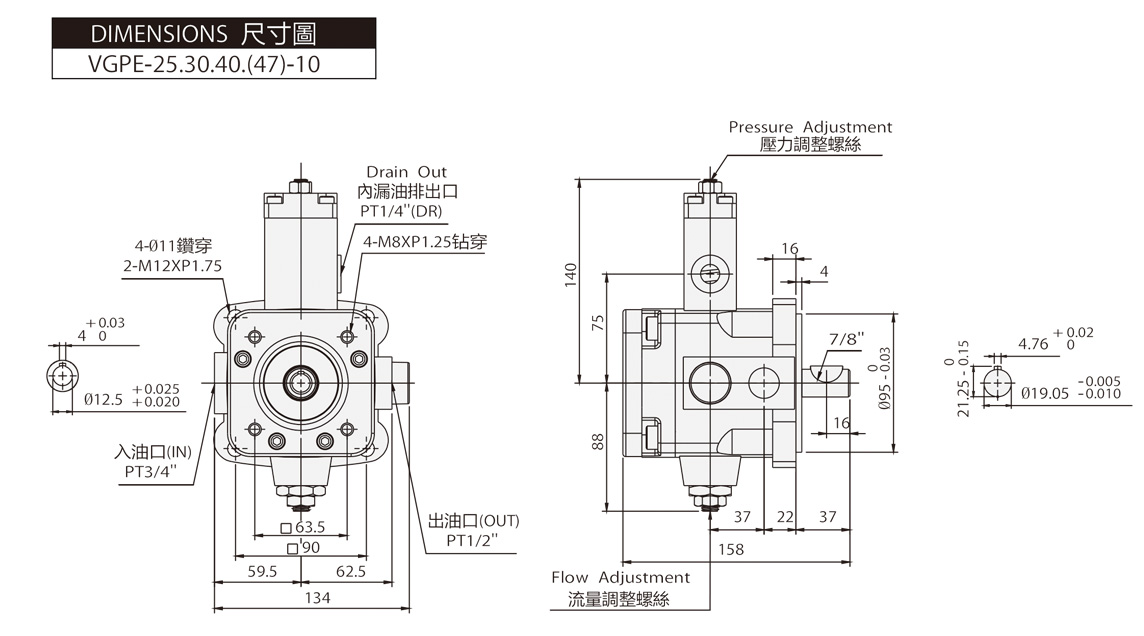 Variable Vane + Gear Pump VGPE + PA Dimensions