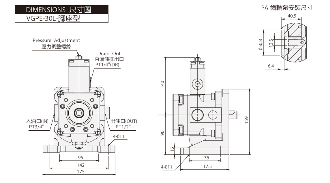 Variable Vane + Gear Pump VGPE + PA Dimensions