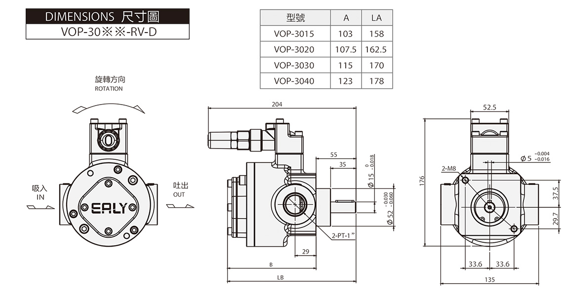 Heavy Oil Lubrication Pumps VOP - 3 ( for Tk Oil Use ) Dimensions