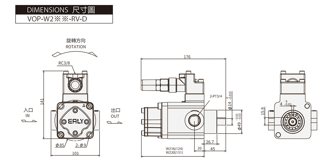 Heavy Oil Lubrication Pumps VOP - W2, VOP - W3 Dimensions