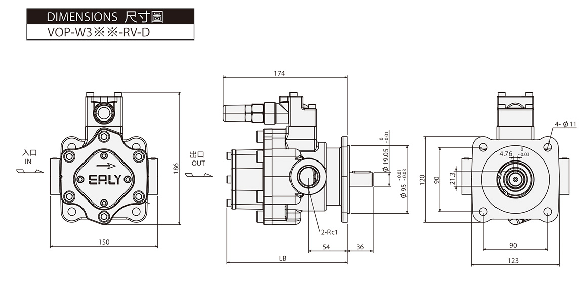 Heavy Oil Lubrication Pumps VOP - W2, VOP - W3 Dimensions