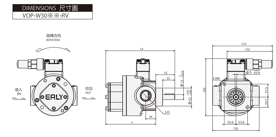 Heavy Oil Lubrication Pumps VOP - W3 ( TK Centre Water out ) Dimensions