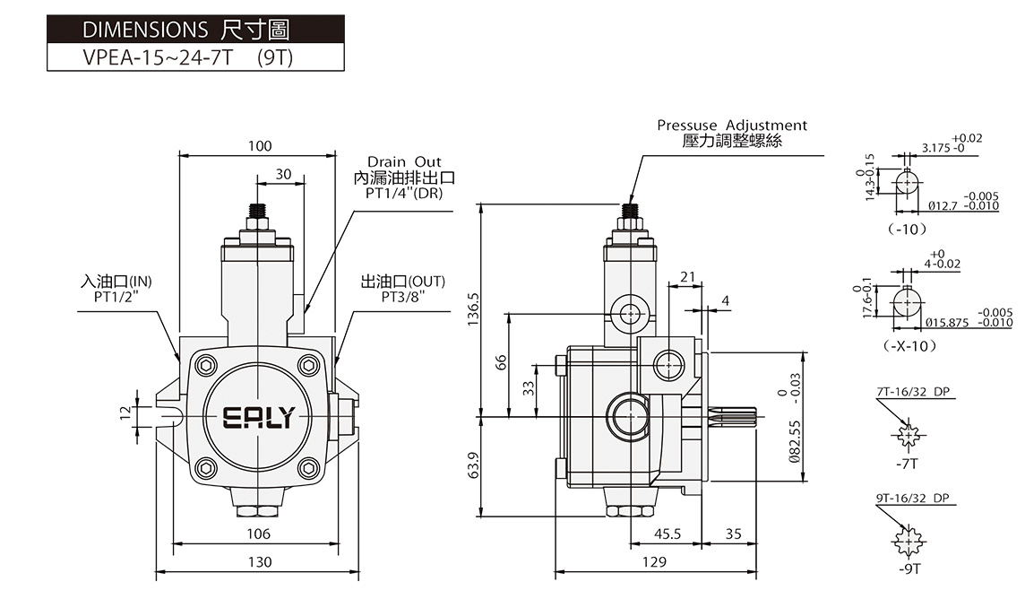 Low-Pressure Variable Displacement Pumps VPEA - Dimensions